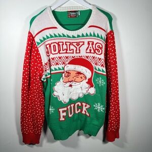Spencer’s Light Up Ugly Christmas Sweater “Jolly As F*ck” Santa Graphic XL